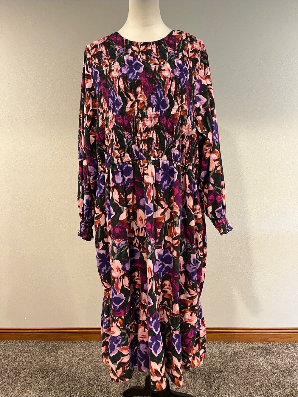 Terra & Sky 100% cotton Floral Long-Sleeve Midi Dress size 4X
